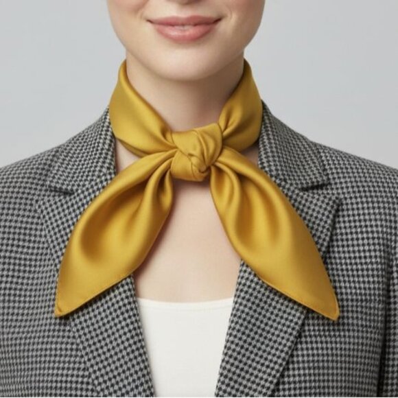 ⭐New Elegant Bandana Silky Square Scarf Mustard Yellow Hiyab Neckerchief Shawl - Picture 1 of 7